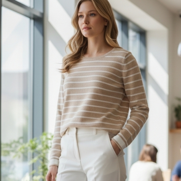 J CREW MERCENTILE STRIPED LIGHT TAN SWEATER  Xl - Picture 3 of 8